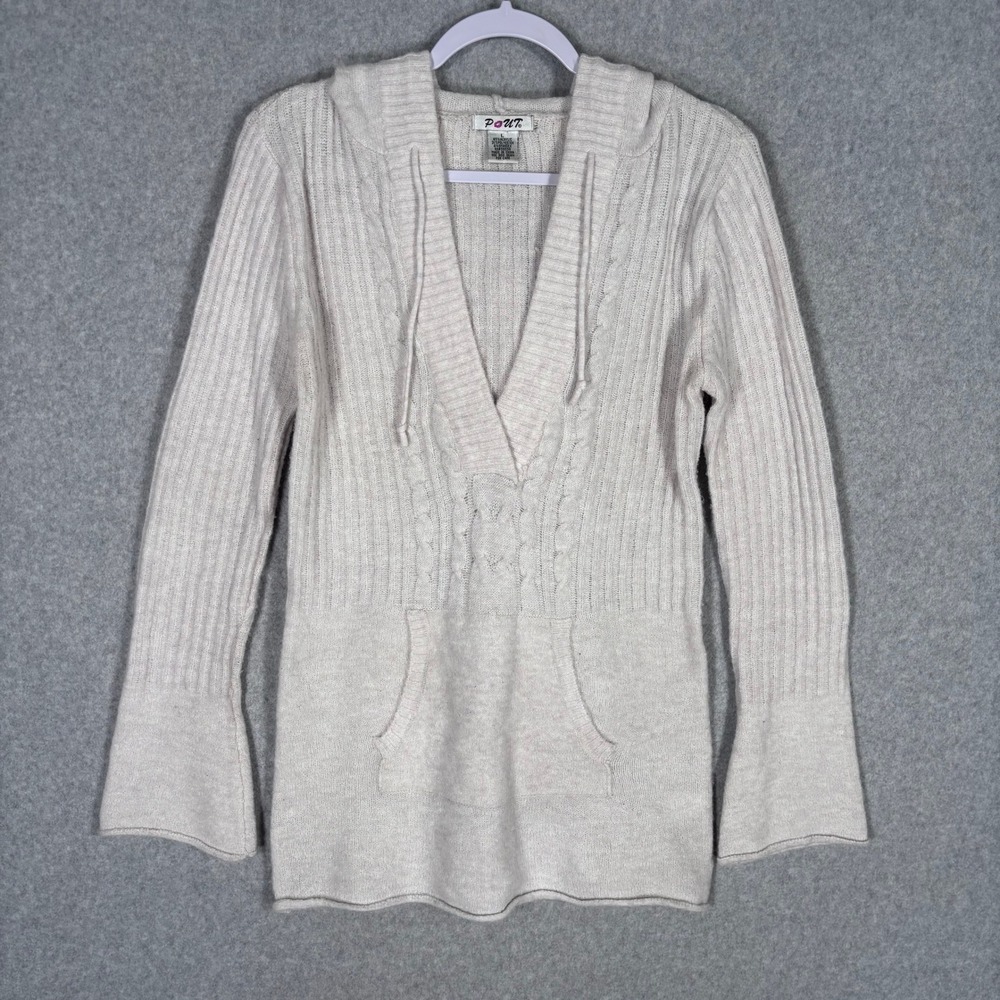 Y2K Pout Cable Knit Hooded Sweater Large Ribbed Bella Swan Elena Gilbert 2000s